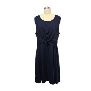 Latched Mama Navy Blue Sleeveless Tie Waist Midi Dress 1X Plus Size Nursing